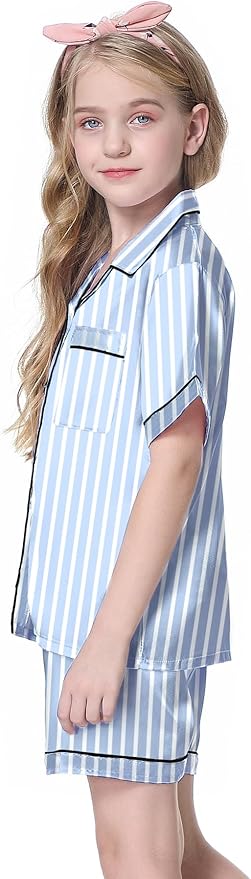 Girls & Womens Satin Pajamas Set, Silk Button-Down Sleepwear 2 Piece Nightwear, 3 Years - Women XXL