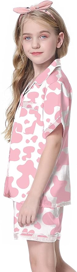 Girls & Womens Satin Pajamas Set, Silk Button-Down Sleepwear 2 Piece Nightwear, 3 Years - Women XXL