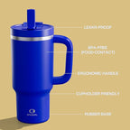 32 oz Tumbler with Handle and Straw: Stainless Steel Insulated Tumbler Keeps Cold for 24 Hours, Leakproof Travel Cup Fits in Cup Holder and BPA-Free,Royal Blue