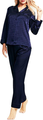 SIHA Satin Silk Pajamas for Women Pajama Set With Long Sleeve Button-Down Satin Pajamas Sleepwear XS-3XL