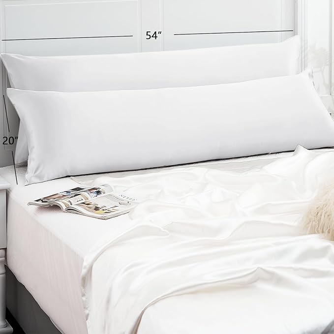 Vielit Satin Body Pillow Pillowcase 1pc,Silky Body Pillow Cover Similar to Silk Pillow Cases Soft Body Pillow Case 20x54 & Envelope Closure,Gift for Women Men White & 1 Satin Scunchie