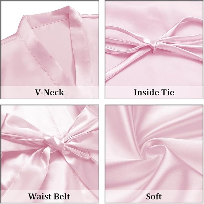 Women's Short Satin Robes Silky Bathrobe Bridesmaid Sleepwear for Wedding Party Getting Ready Solid Color