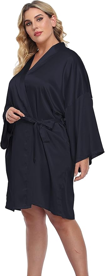 Women's Plus Size Short Silky Bathrobes Satin Kimono Robes Bride Bridesmaid Loungewear Soft Nightgown