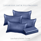 Elegant Comfort 6-Pack Cooling Viscose Satin Pillowcase Set with Hidden Zipper Closure, Silky Smooth for Hair and Skin Care-Beautiful Gift Box-6-Piece Satin Pillowcase Set, Standard/Queen, Navy Blue