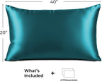Pure Bedding Satin Pillowcase 2 Pack - King Size (20"x40", Teal) - Silky Pillow Cases for Hair and Skin - Satin Pillow Covers with Envelope Closure - Extra Soft Premium Microfiber