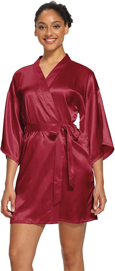 Women's Satin Robes Floral Bridesmaid Robes Short Silk Kimonos Sleepwear