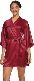 Women's Satin Robes Floral Bridesmaid Robes Short Silk Kimonos Sleepwear
