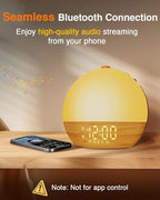 Sunrise Alarm Clock with Sound Machine - Wake Up Light, Wood Grain, Bluetooth, Dual Digital Alarm Clocks for Bedrooms, Adjustable Brightness, 30 Sleep Sounds, White Noise Machine for Baby & Adults