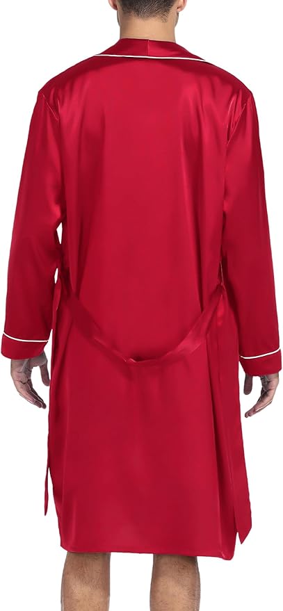 SWOMOG Men's Satin Robe Silky Kimono Bathrobe with Shorts Set Lightweight Soft Loungewear Nightwear