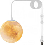 Plug-in Moon Pendant Light, Hanging Lamp with Switch & Cord, 3-Color Dimmable LED Ceiling Lamp for Kids’ Bedroom or Nursery, White Lunar Night Light (Warm,Neutral,White,LED Bulb Included)
