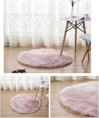 Faux Fur Round Area Rug Soft Fuzzy Carpet Fluffy Plush Mat Home Floor Decoration for Bedroom Living Room Bedside Pink 19.6inch