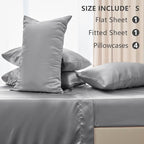 CozyLux Satin Sheets Full Size Sheets - 6 Piece Silky Full Size Bed Sheets, Luxury Light Grey Full Bed Set with Smooth and Soft Microfiber, Includes 1 Fitted Sheet, 1 Flat Sheet and 4 Pillowcases