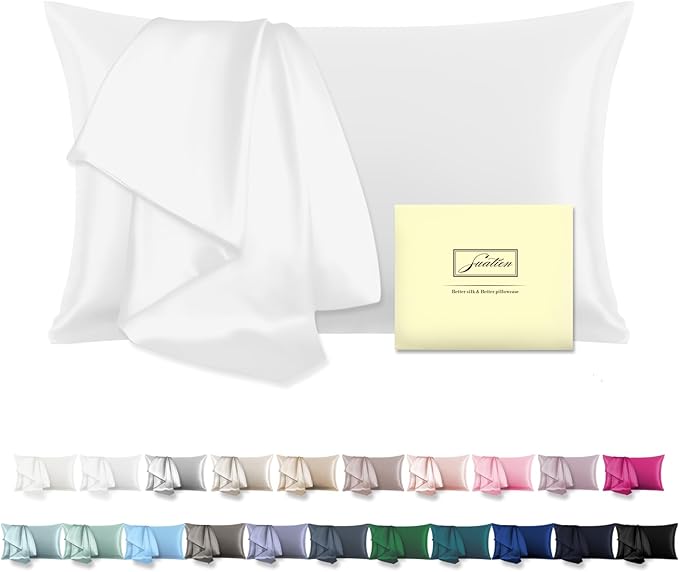 Mulberry Silk Pillowcase for Hair and Skin Standard Size 20"X 26" Pillow Case with Hidden Zipper Soft Breathable Smooth Cooling Silk Pillow Covers for Sleeping (White,Standard,1Pcs)
