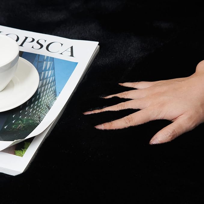 Ghouse Faux Rabbit Fur Round Rug 3ft Black Round Rugs for Bedroom Decor Fluffy Area Rugs for Living Room, no-Shedding Carpet Sheepskin Washable Rug Rome Decor