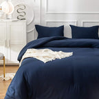 Cottonight Navy Blue Comforter Set King Men Women Dark Blue Bedding Comforter Set Solid Navy Blanket Quilts Ultra Soft Breathable Soft Navy Blue Bedding Comforter Sets