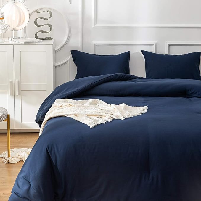 Cottonight Navy Blue Comforter Set King Men Women Dark Blue Bedding Comforter Set Solid Navy Blanket Quilts Ultra Soft Breathable Soft Navy Blue Bedding Comforter Sets