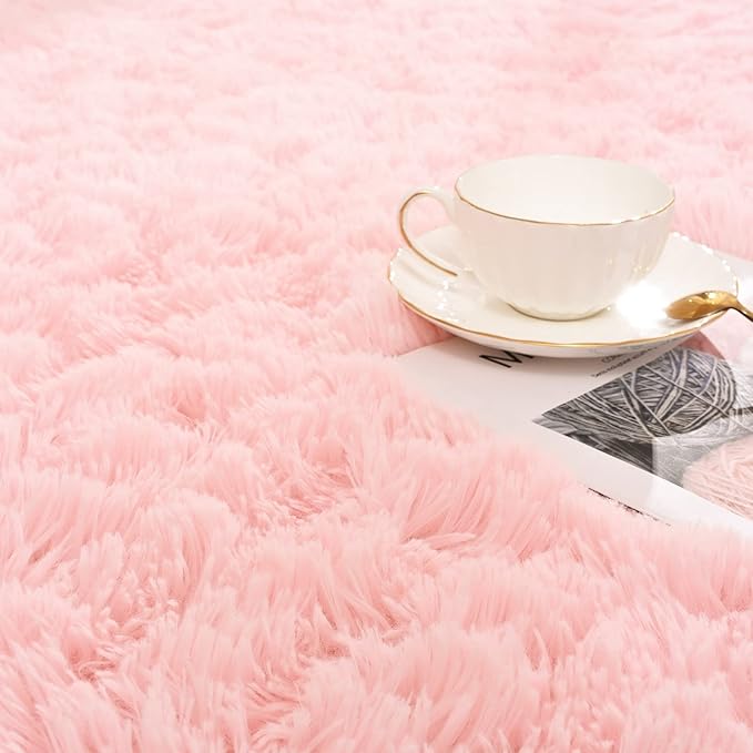 ISEAU Fluffy Rug Dorm College Apartment Carpets Soft Shaggy Area Rugs Indoor Floor Mats for Kids Room Fuzzy Carpet Bedside for Boys Girls Bedroom Living Room Home Decor Mat, 5ft x 8ft, Pink