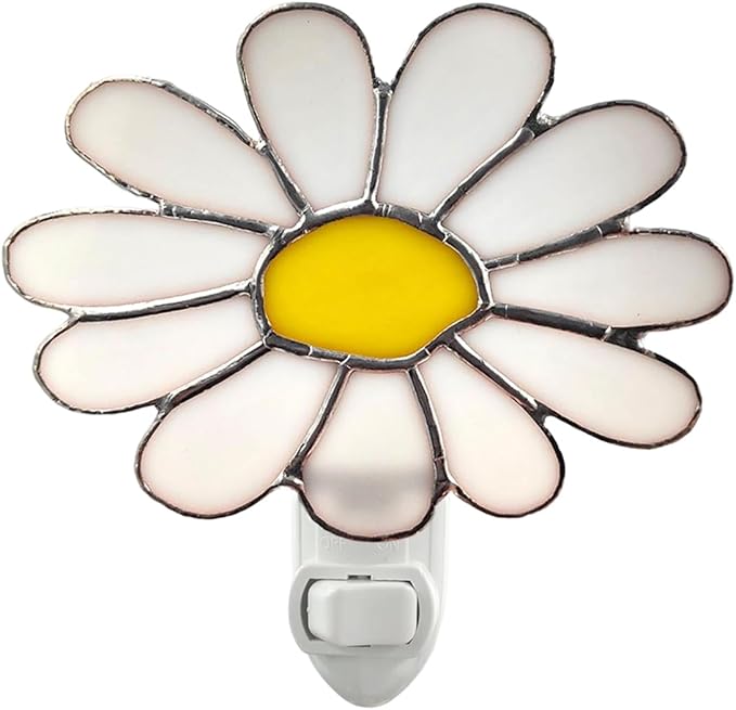 CHEZBABY Stained Glass Night Light Plug into Wall Lamp Decorative Accent Nightlight for Hallway Bedroom Bathroom Kitchen Home Décor(Daisy)