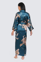 KIM+ONO Plus Size Luxury Kimono Robe for Women | Long Satin Floral Robe | Original Design | Removable Waist Tie Closure