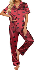 Ekouaer Silk Satin Pajamas Set Women Short Sleeve Sleepwear Soft Button Down Loungewear Pjs Set