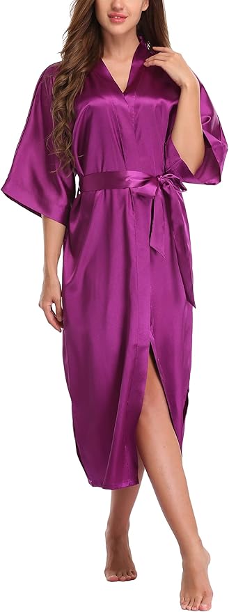 Women Kimono Long Robe Lightweight Bathrobe Soft Nightwear Comfy Nightgown