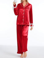 SWOMOG Womens Silk Satin Pajamas Set Long Sleeve Button Down Sleepwear 2 Piece Lounge Set Pj Set XS-3XL