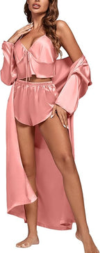 OPOIPIN Women's 3 Piece Pajama Set Sexy Cami Top and Shorts with Robe Sleepwear Loungewear Set
