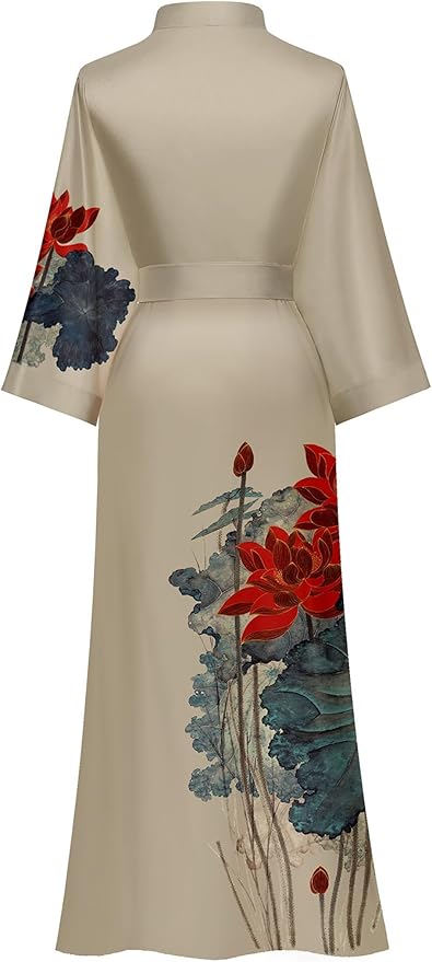 Kihnop Women's Floral Long Kimono Robe Long Satin Robe Long Silk Robe Ladies Kimonos Silky Bathrobe Cover Up, One Size