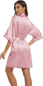 Women's Pure Short Kimono Robes Bride Bridesmaids Silky Bathrobe Lightweight Satin Sleepwear