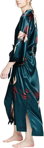 KIM+ONO Plus Size Luxury Kimono Robe for Women | Long Satin Floral Robe | Original Design | Removable Waist Tie Closure