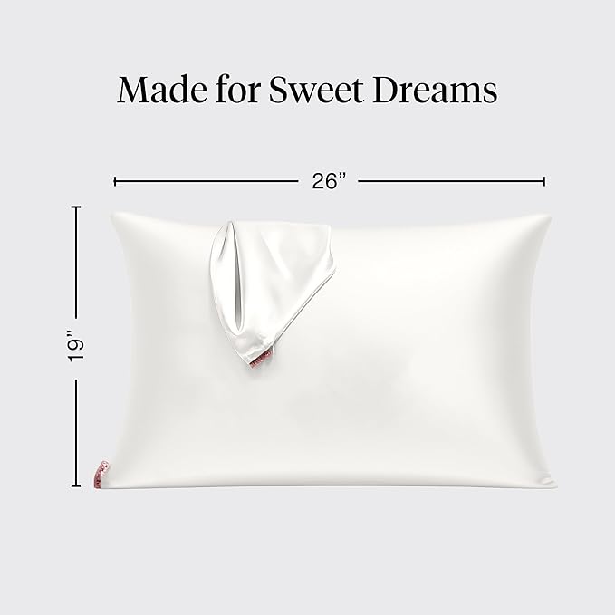 Kitsch Satin Pillowcase with Zipper for Hair & Skin - Softer Than Silk Pillow Cases, Smooth Cooling Satin Pillow Case, Wrinkle-Free, Machine Washable - Pillow Cases Standard Size (19x26) - Ivory