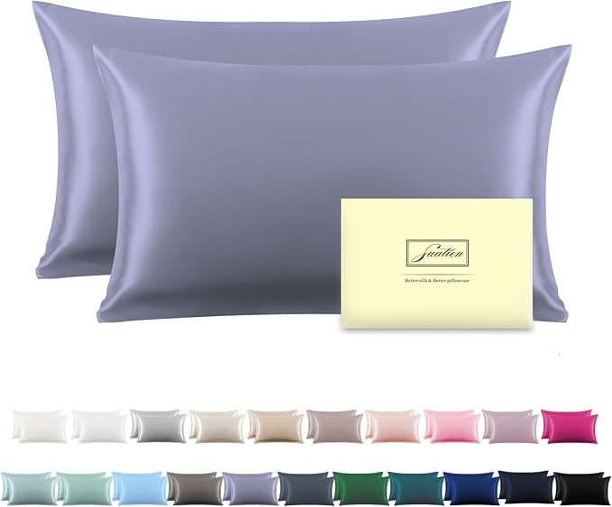 Silk Pillow Cases 2 Pack Soft Breathable and Sliky King Size Pillow Cases Set of 2,Natural Mulberry Silk Pillowcase Set of 2 for Hair and Skin with Hidden Zipper (Grayish Blue,20"X 36",2pcs)