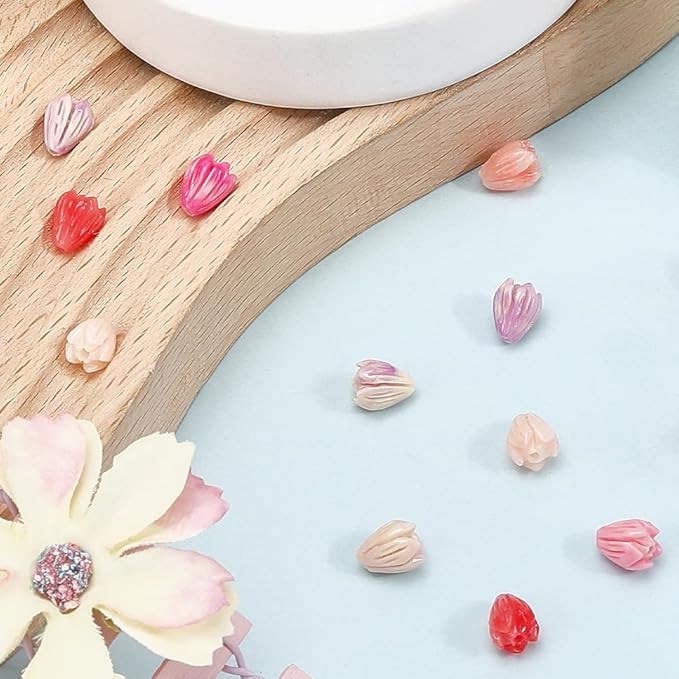4 Colors 80Pcs 7x9mm Acrylic Flower Beads Artificial Flower Beads Bulk Loose Plastic Jasmine Coral Colorful Floral Spacer for Jewelry Making Findings Necklace Bracelet DIY Crafts Beginner