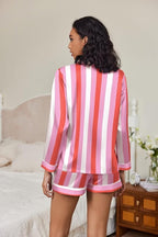 Ekouaer Satin Pajama Set for Women Button Down Pj Set Long Sleeve Top and Shorts 2 Piece Loungewear Summer Soft Sleepwear