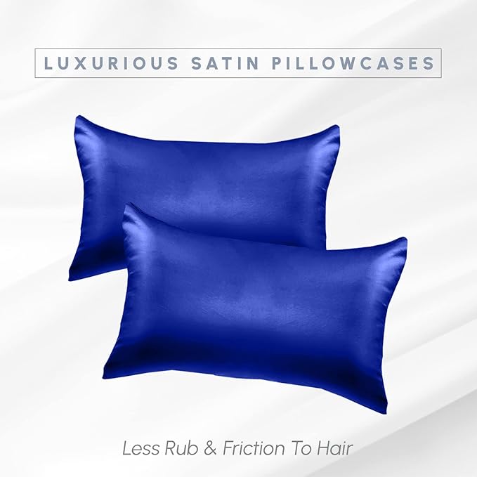 Elegant Comfort 2-Piece King Satin Pillowcase Set, 20" x 40", Royal Blue, Viscose, Polyester