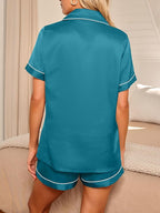 LILLUSORY Silk Satin Pajama Set for Women 2 Piece Lounge Pjs Winter Matching Summer Sleepwear Button Down Shirt Shorts