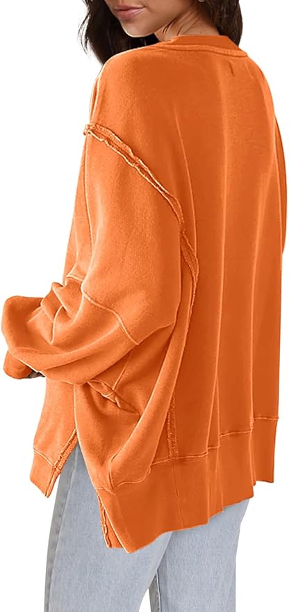 Nirovien Womens Oversized Crewneck Sweatshirt Side Slit Long Sleeve Pullover Slouchy Fit Tops