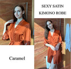Ekouaer Women's Satin Robe Silk Kimono Bathrobe Bridesmaid Wedding Bridal Party Robes 3/4 Bell Sleeve Sleepwear S-XXL