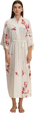Kihnop Women's Floral Long Kimono Robe Long Satin Robe Long Silk Robe Ladies Kimonos Silky Bathrobe Cover Up, One Size
