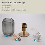 Mid Century Glass Table Lamp,Dimmable Desk Lamp,LED Bulb Included,Timer Build-in,Smoky Grey Ribbed Glass