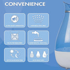 HealthWise Cool Mist Ultrasonic Humidifier | For Medium Size Rooms | No Filter Required | 24 Hour Run Time, Blue, 2.6L