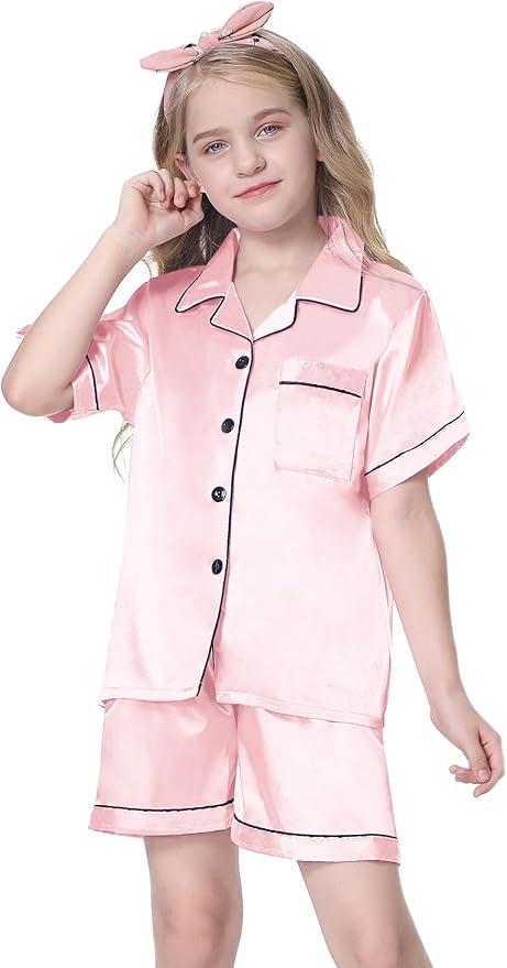 Girls & Womens Satin Pajamas Set, Silk Button-Down Sleepwear 2 Piece Nightwear, 3 Years - Women XXL