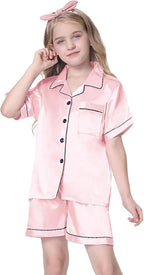 Girls & Womens Satin Pajamas Set, Silk Button-Down Sleepwear 2 Piece Nightwear, 3 Years - Women XXL