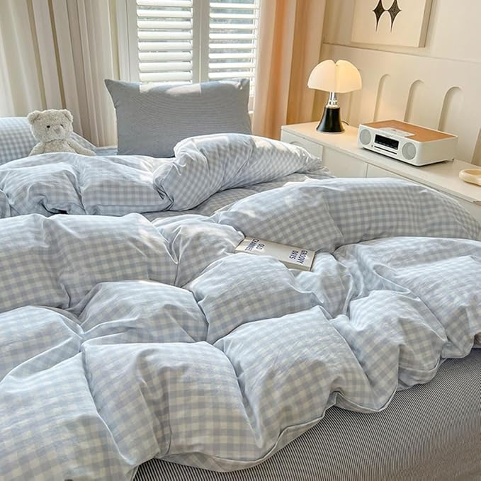Nayoroom Gingham Duvet Cover Twin Size Blue White Plaid Checkered Comforter Cover 2 Pcs Soft Breathable Washed Microfiber Grid Farmhouse Bedding Set with Pillow Shams