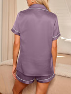 LILLUSORY Silk Satin Pajama Set for Women 2 Piece Lounge Pjs Winter Matching Summer Sleepwear Button Down Shirt Shorts