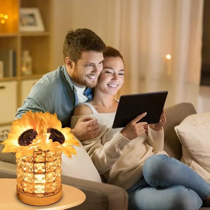 Flower Lamp with USB Charge, 3-Colour Infinitely Dimmable Artificial Sunflower LED Table Lamp, Rechargeable Cordless Touch Small Night Light, Gift Ideas for Mothers Day, Xmas, Birthday (Sunflowers01)