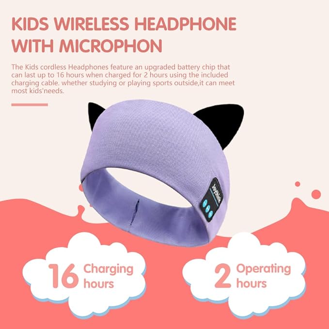 Joythink Kids Bluetooth Headband Headphones Sleep Mask Wireless Earphones Built in Thin Speaker Adjustable Sports Headset Sleep Headband for Girls Boys Toddler Children Baby Travel Study Purple