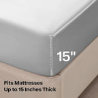BEDELITE Satin Sheets Twin XL Size Bed Set, Luxury Soft Grey Silky Sheets for Hair and Skin, Similar to Silk Bed Sheets Set 3 Pieces with 1 Deep Pocket Fitted Sheet, 1 Flat Sheet, and 1 Pillowcase