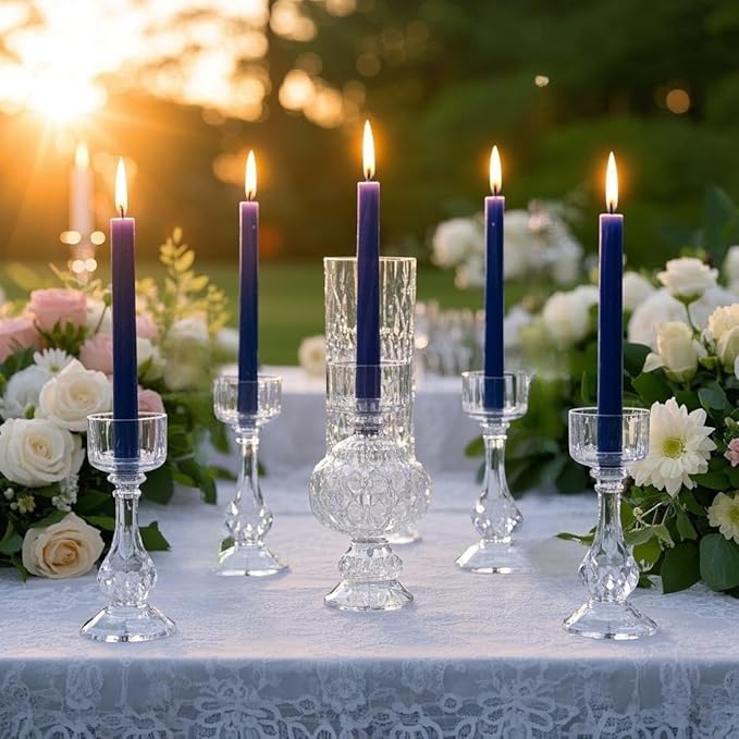 12-Pack Navy Blue Taper Candles, 10 Inch Unscented Dripless Candlesticks, Long-Lasting Burn Time of 7-8 Hours, Perfect for Home Décor Dinner Party Meditation