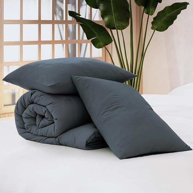 WRENSONGE California King Comforter Set - 3 Pieces Prewashed Blue Grey Comforter Soft Lightweight for All Seasons,Down Alternative Comforters California King Size with 2 Pillow Shams